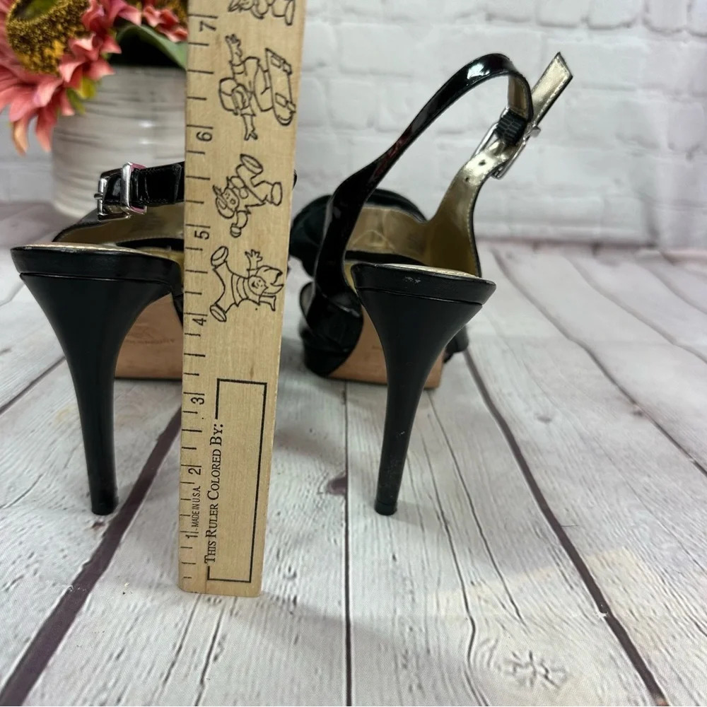 antonio melani black sling back leather heels with rose flower on toe sz 7.5 - Picture 4 of 8